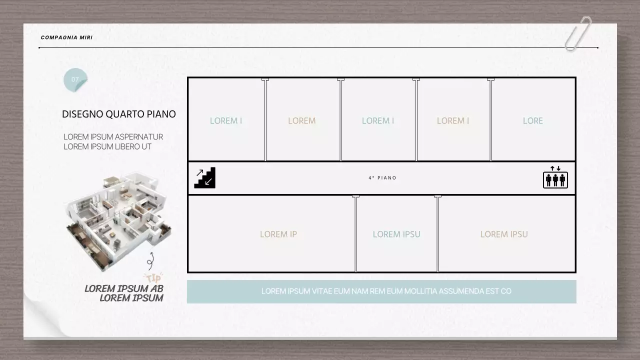 Relazione di architettura moderna e planimetria in beige e azzurro