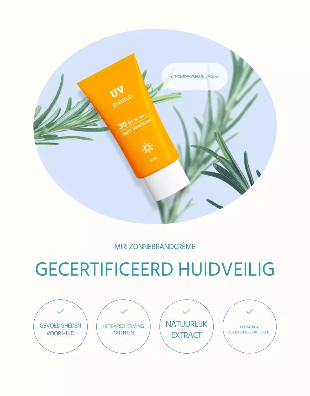 Een eenvoudige zonnebrandcrème in lichtblauw en oranje uitgelegd