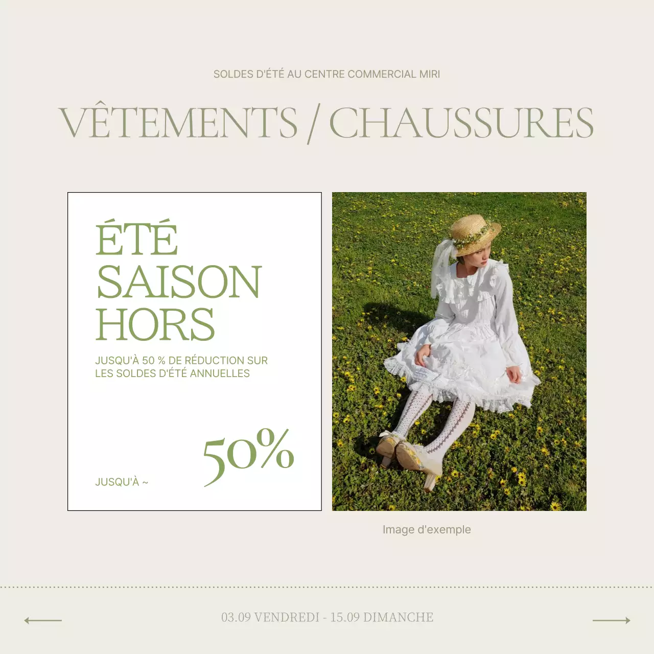 Une simple annonce de vente inspirée de l'été en chartreuse et ivoire