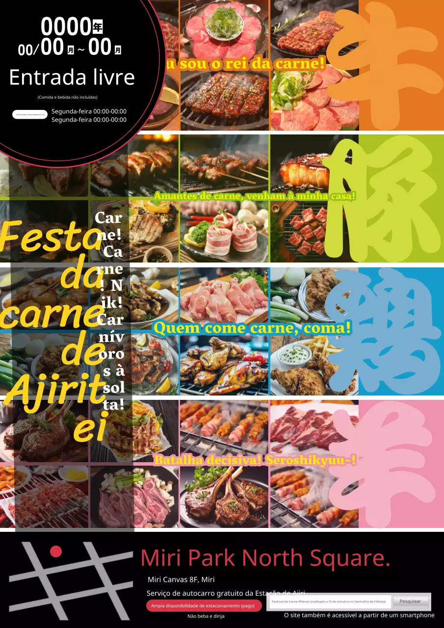 Anúncio de festival de carne de talhante preto e multicolorido