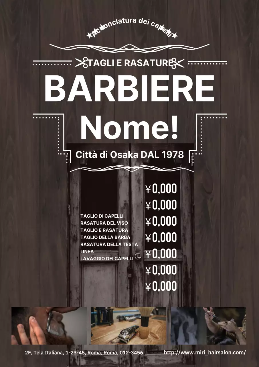 Pubblicità per barbiere da uomo semplice ed elegante in marrone e bianco