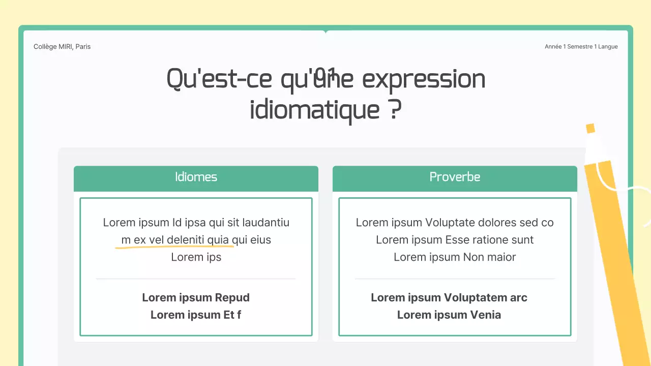 Leçon sur le concept du livre vert et jaune pour les expressions idiomatiques coréennes de l'école secondaire