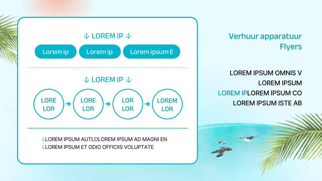 Aankondiging voor de plaatsing van een surfshop met een tropische uitstraling in mint en blauw