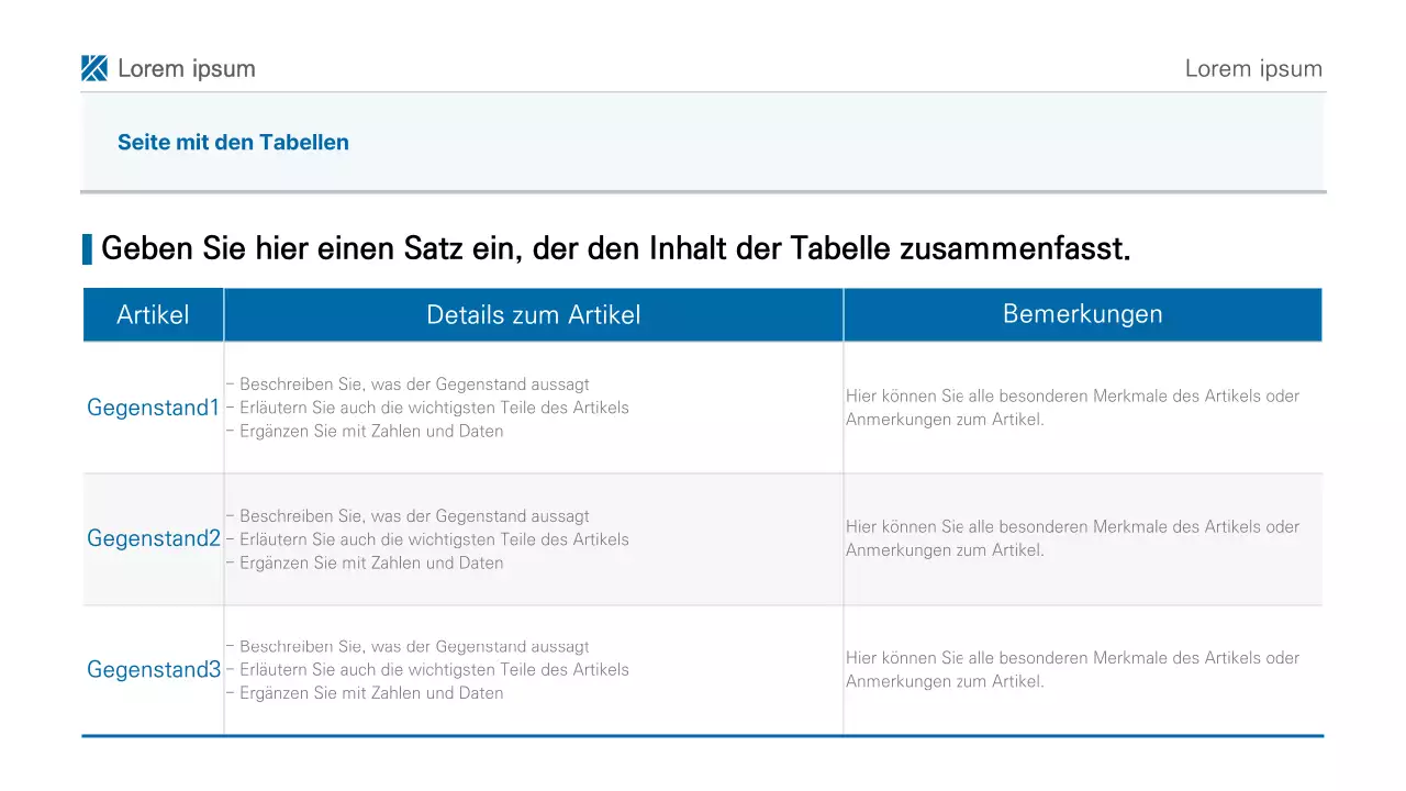 Eine einfache, blau-weiße, druckbare Berichtspräsentation
