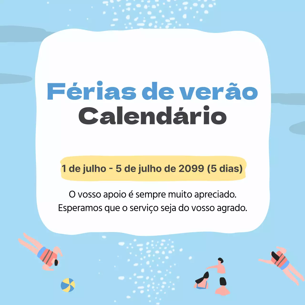 Informações simples sobre as férias em azul claro