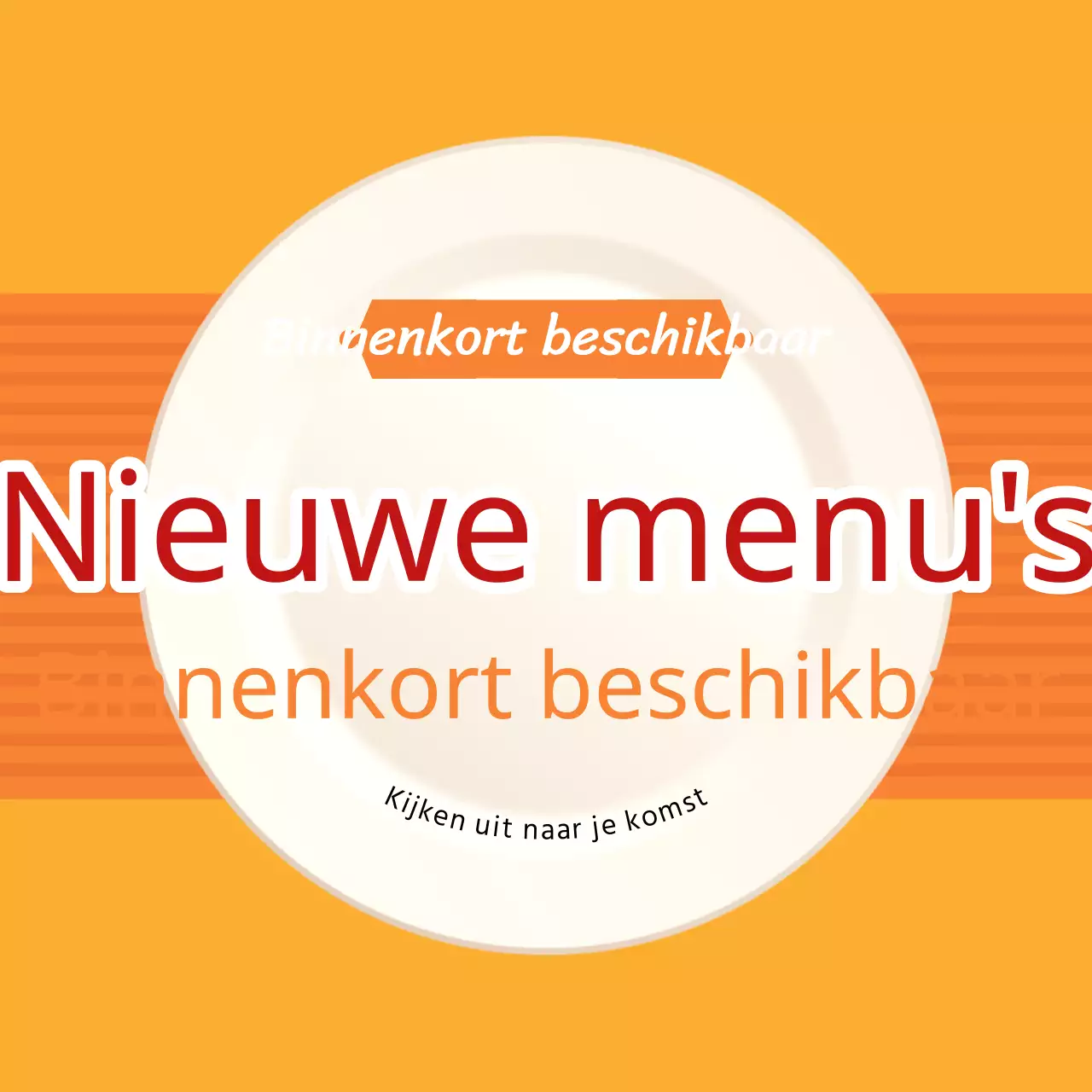 Promoot de aanstaande lancering van een nieuw menu met eenvoudige rode en oranje kleuren