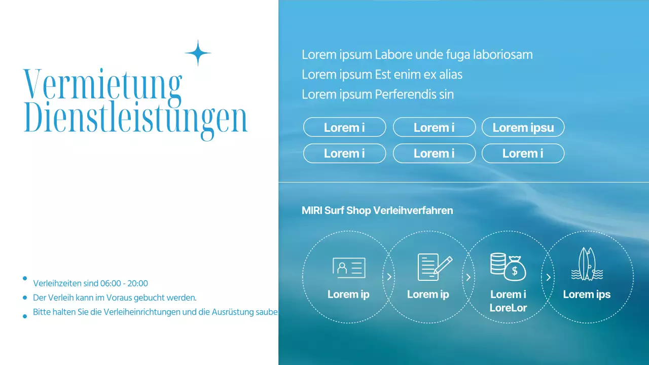 Ankündigung für einen trendigen Surfshop in Hellblau