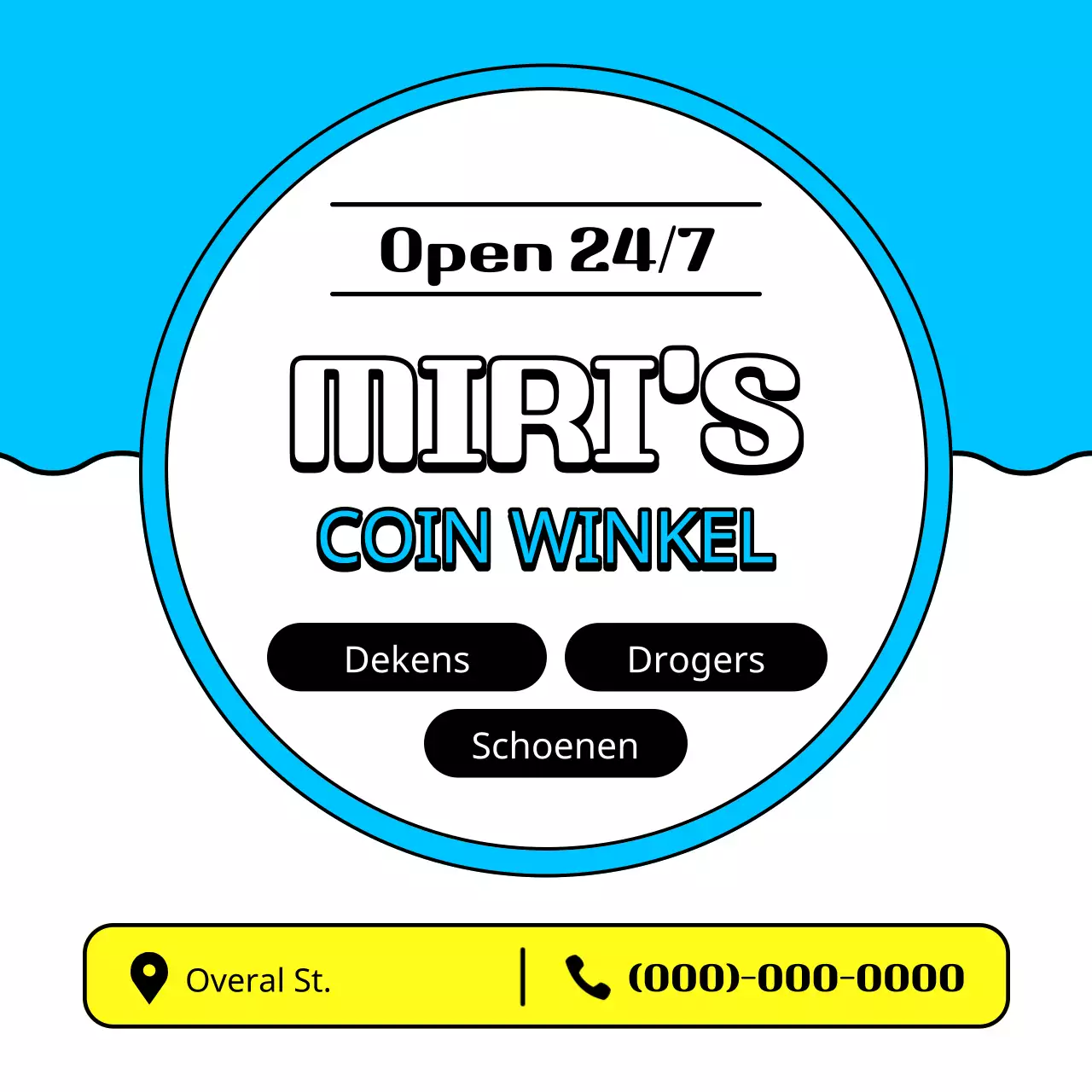 Een eenvoudige lichtblauwe en gele muntwasadvertentie