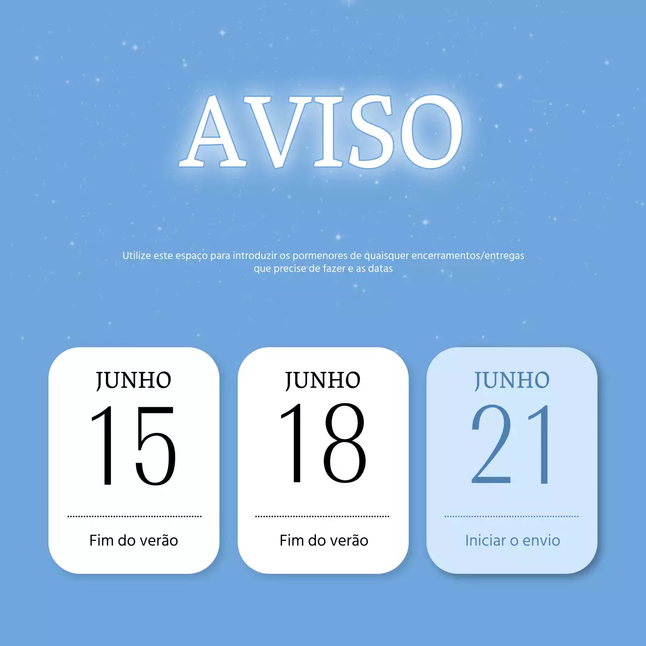 Anúncio de entrega e fecho simples em azul claro e branco