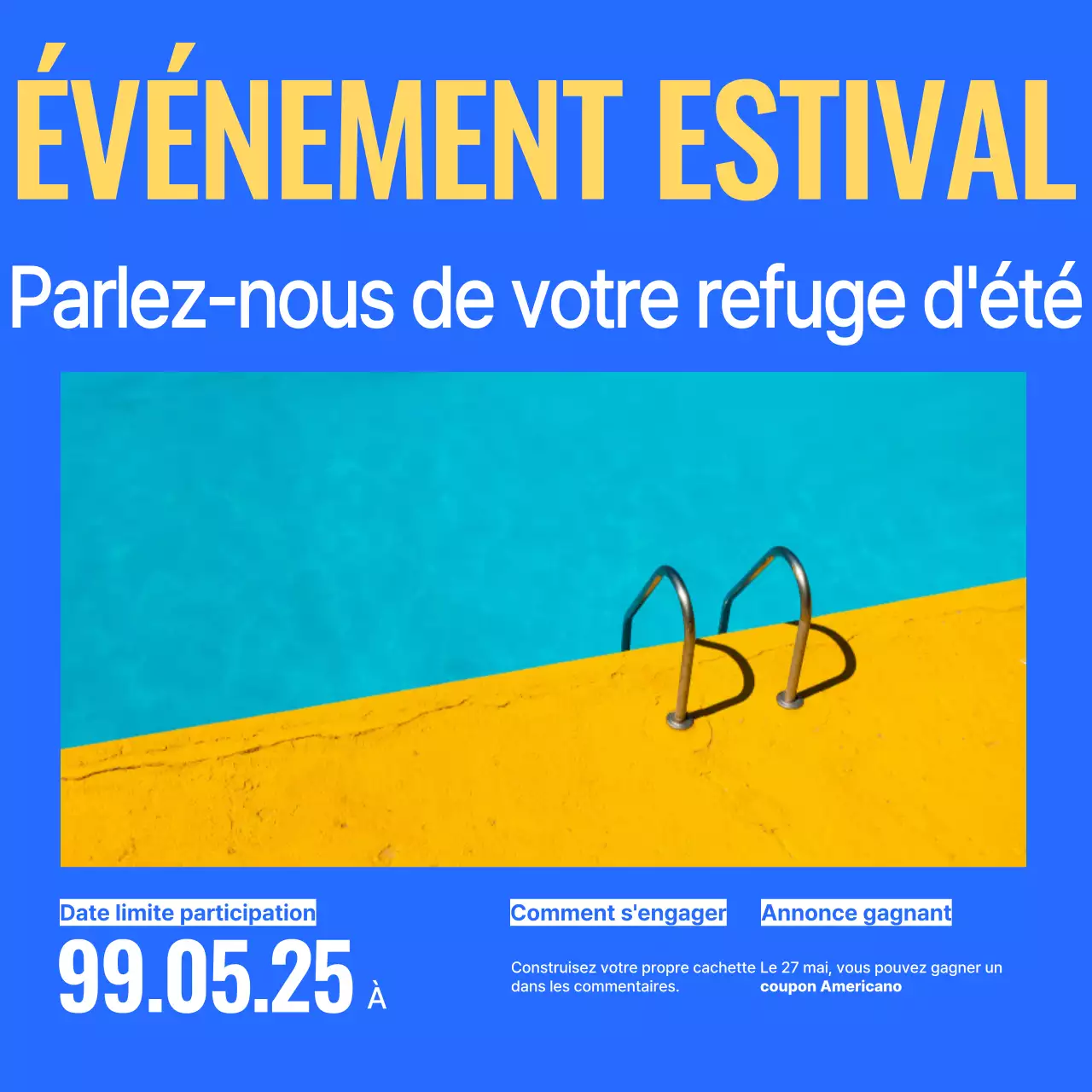 Annonces simples d'événements estivaux en jaune et bleu