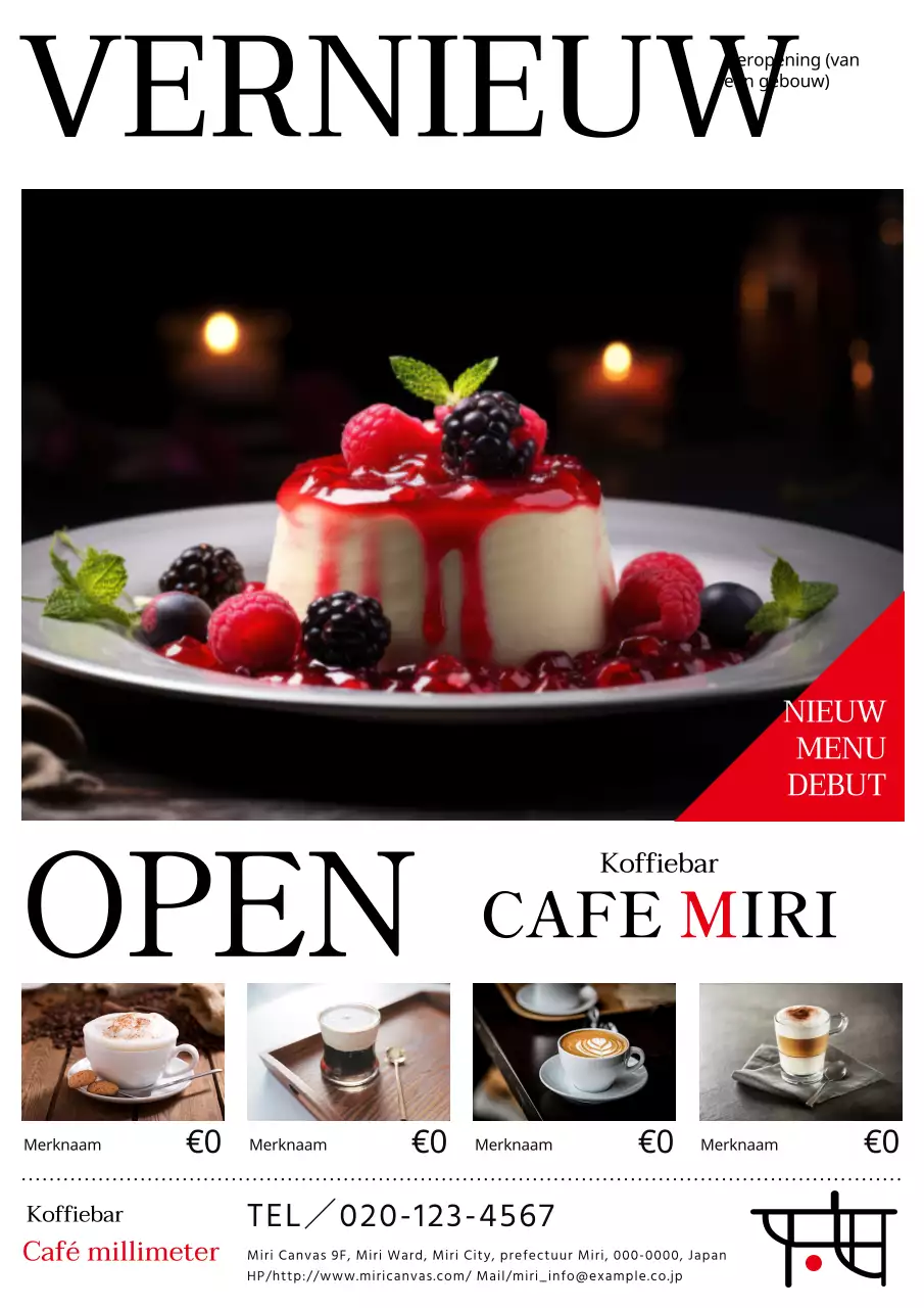 Een eenvoudige witte reclame voor de heropening van een café