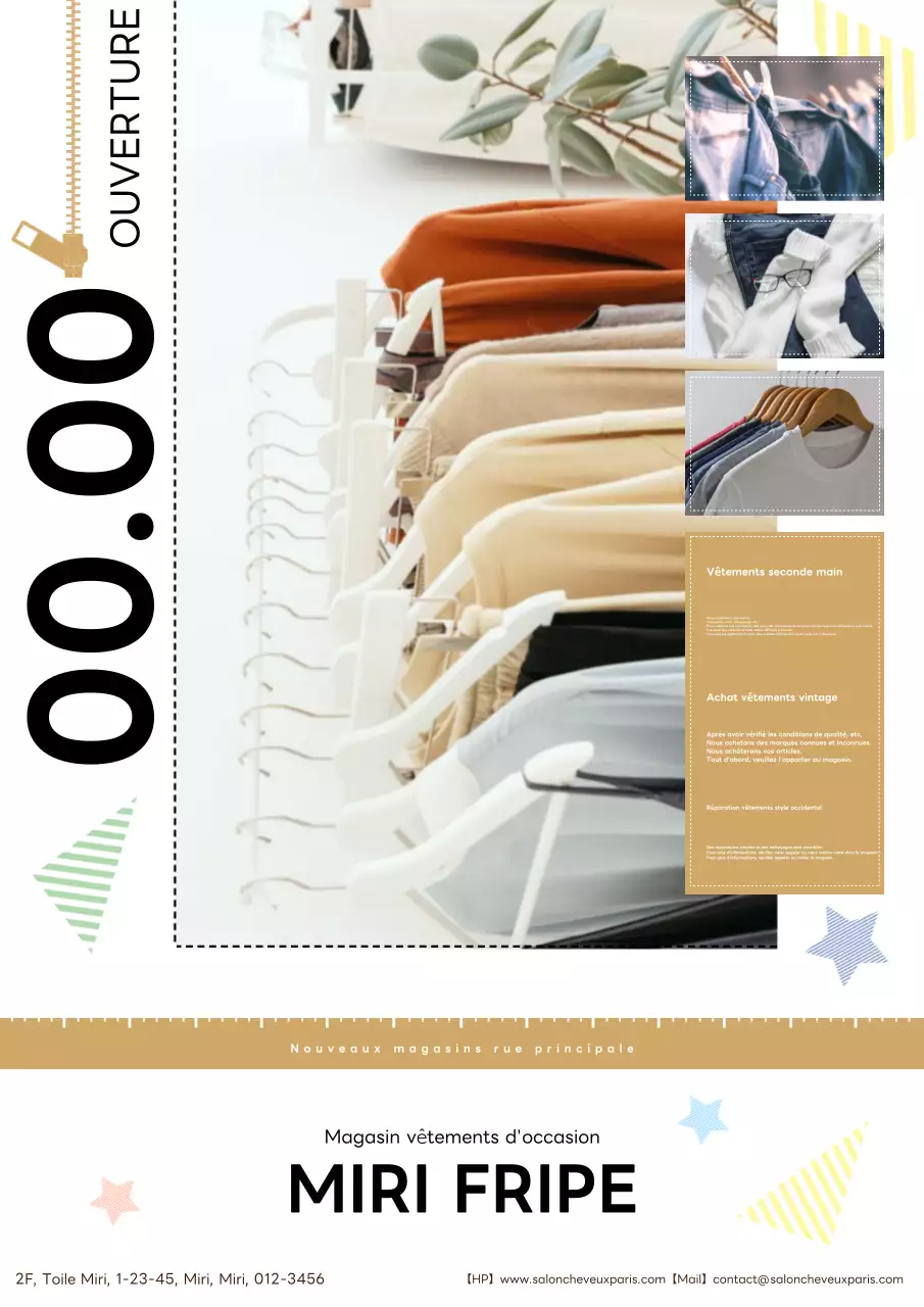 Une jolie et délicate publicité de friperie en beige et blanc !