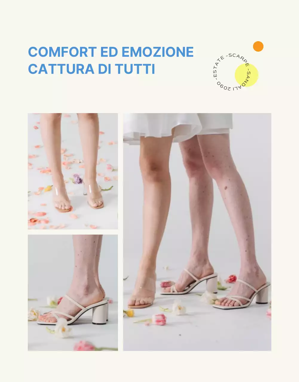 Promuovere i moderni sandali estivi di stagione in azzurro e avorio