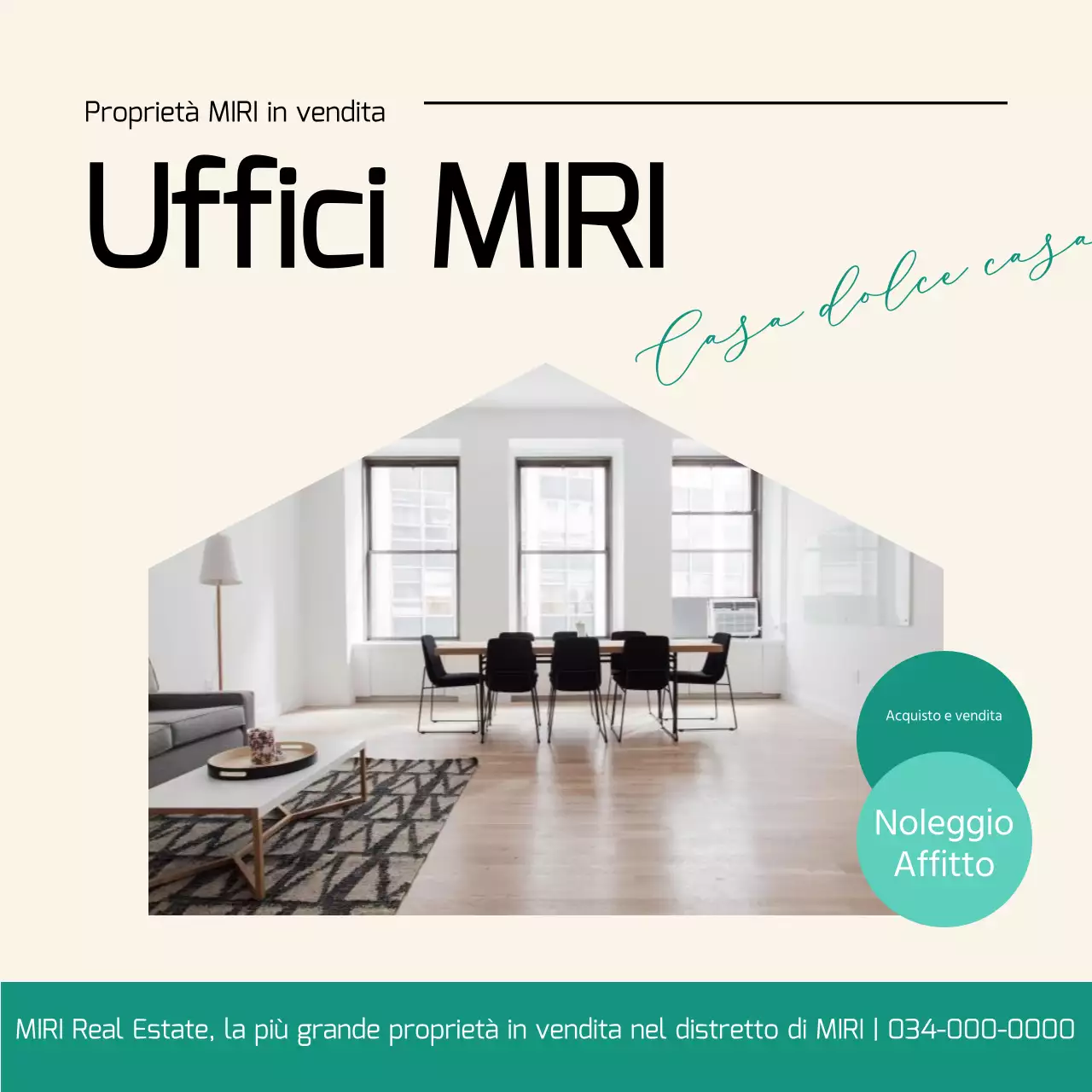 Annuncio di vendita di un immobile moderno in avorio e menta