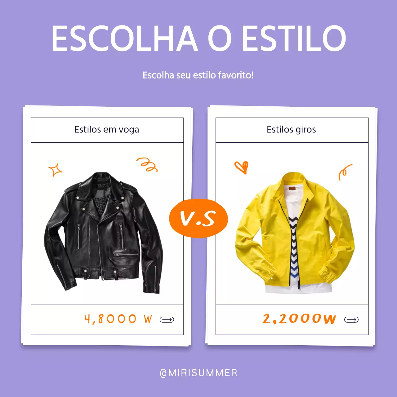 Estilos modernos de roupa de verão em lilás e laranja