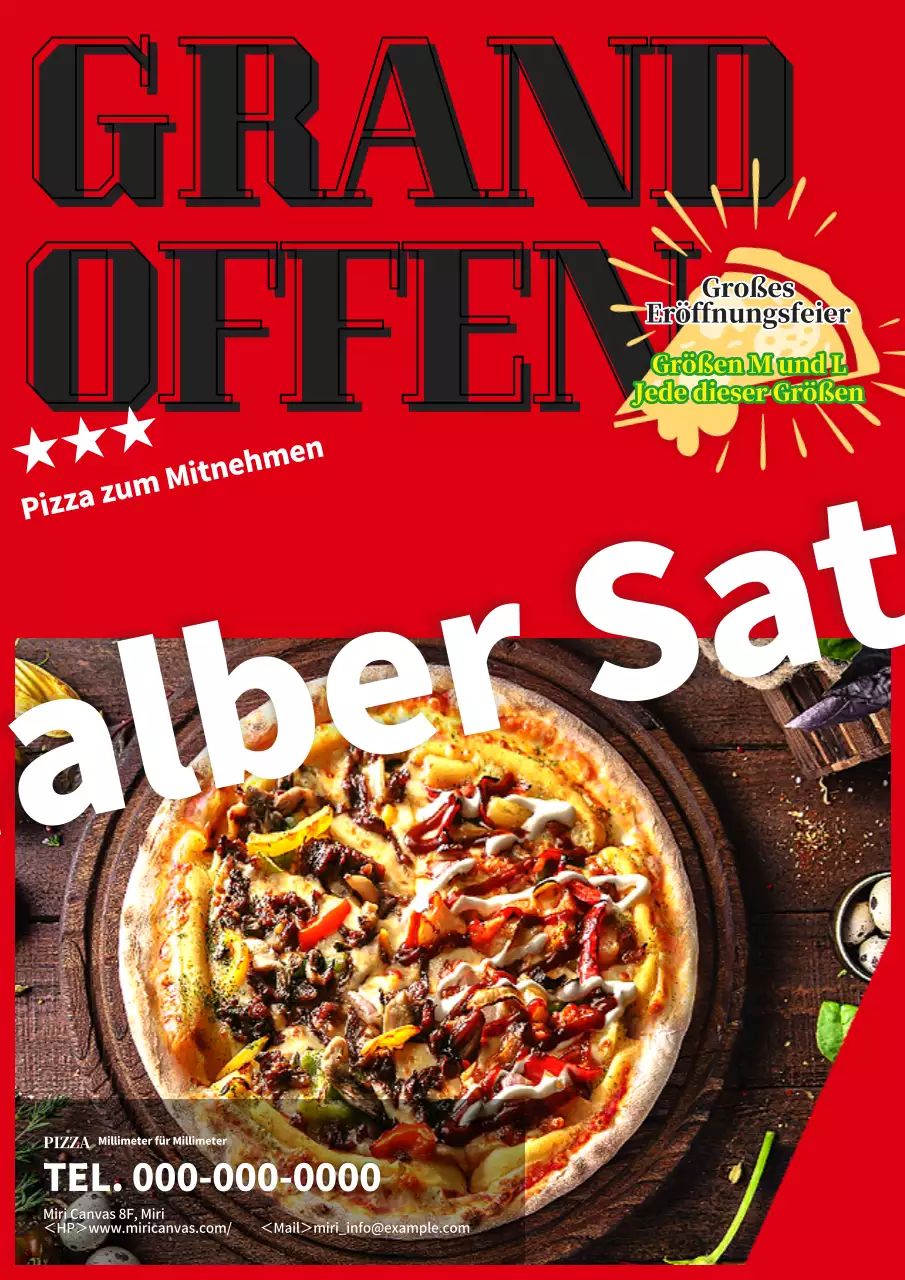 Einfache und moderne Werbung für eine Pizzeria zum Mitnehmen in Rot
