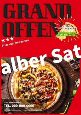 Einfache und moderne Werbung für eine Pizzeria zum Mitnehmen in Rot
