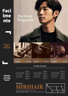 Pubblicità semplice e moderna di un negozio di barbiere per uomo in marrone e nero