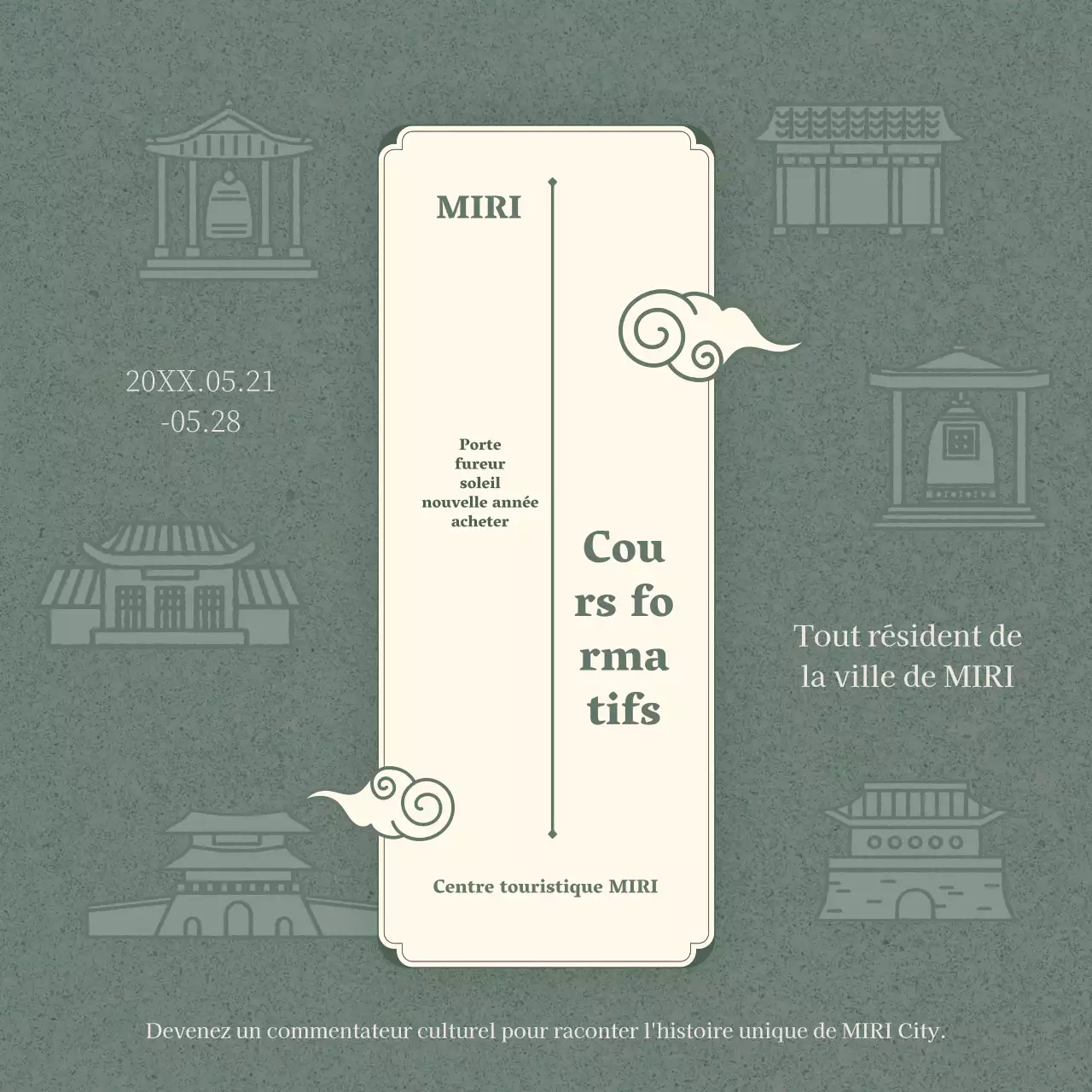 Guide de recrutement pour le cours de formation d'interprètes culturels traditionnels en vert et beige