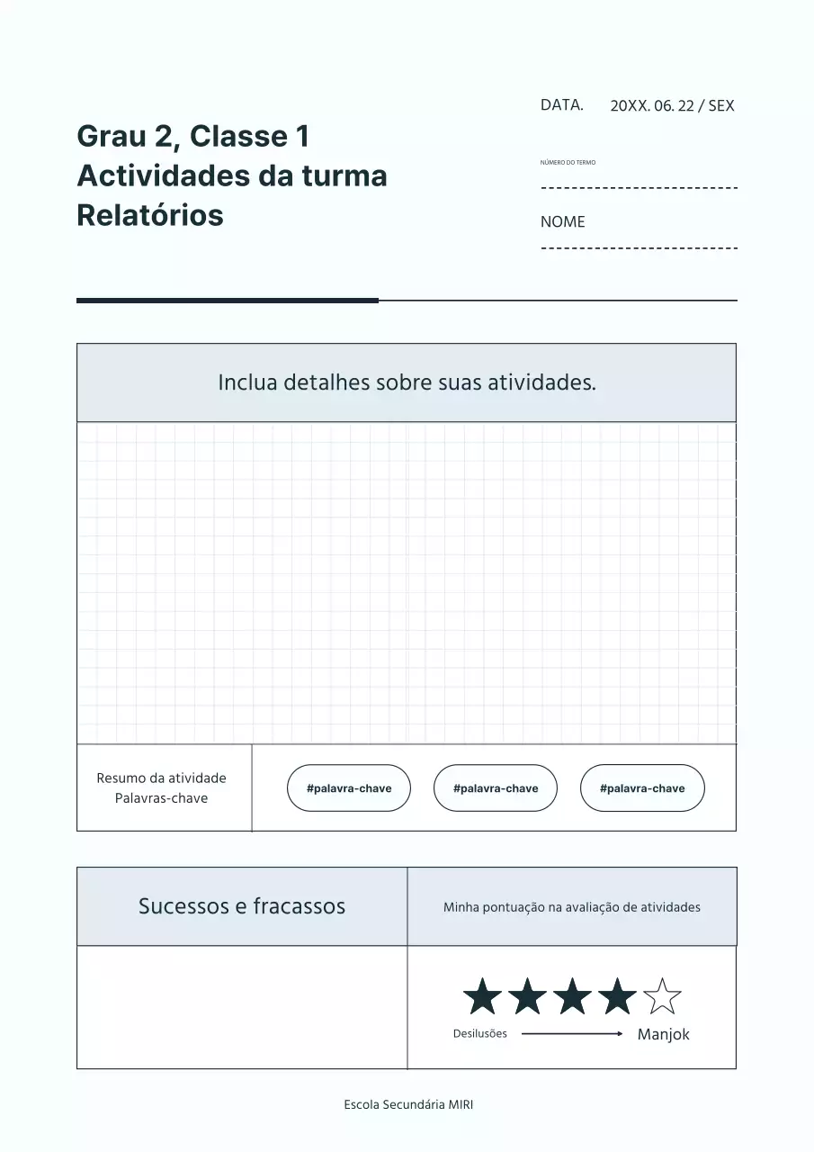 Um simples relatório de atividade de classe azul claro e branco