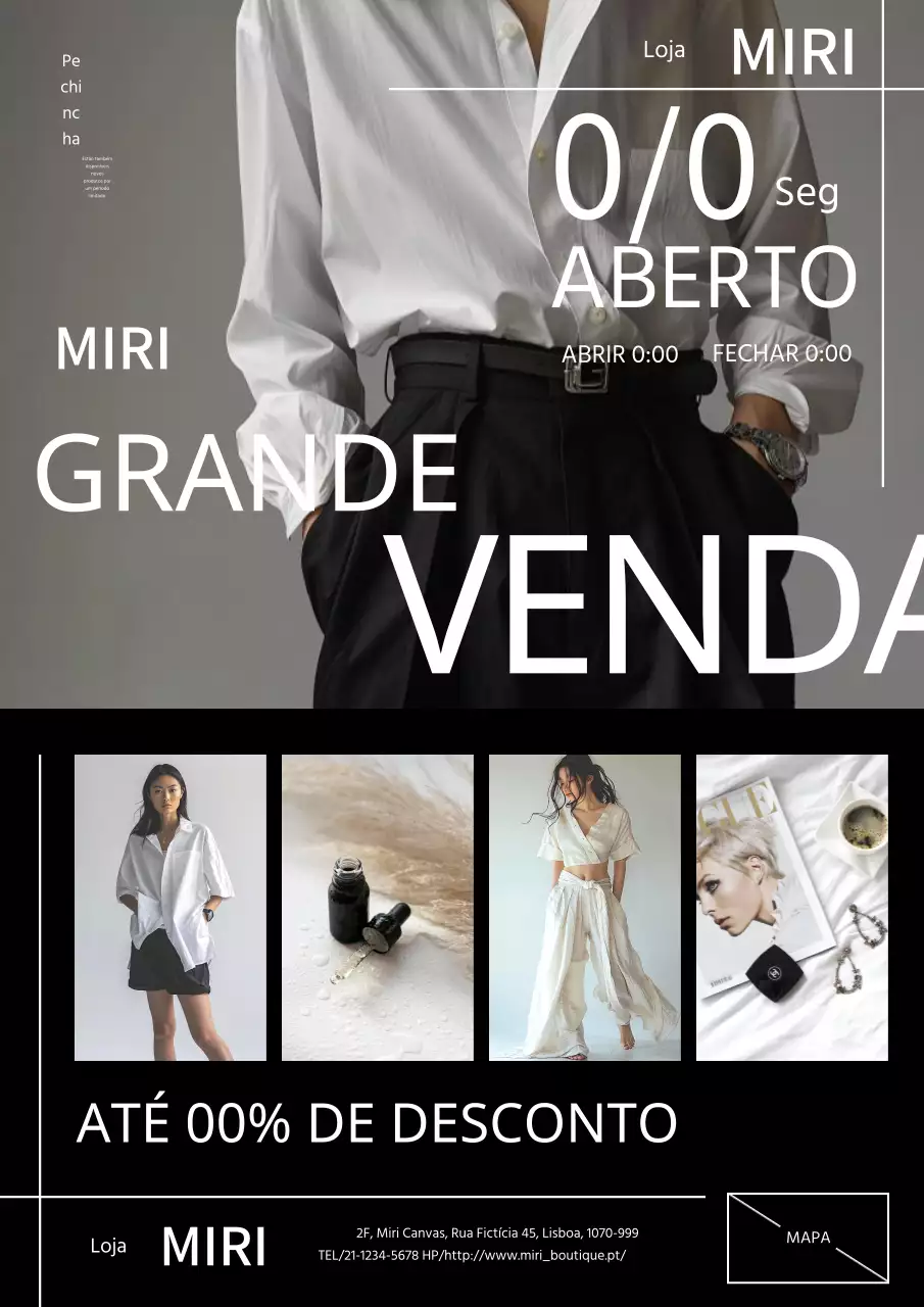 Anúncio de moda moderno e elegante a preto e branco