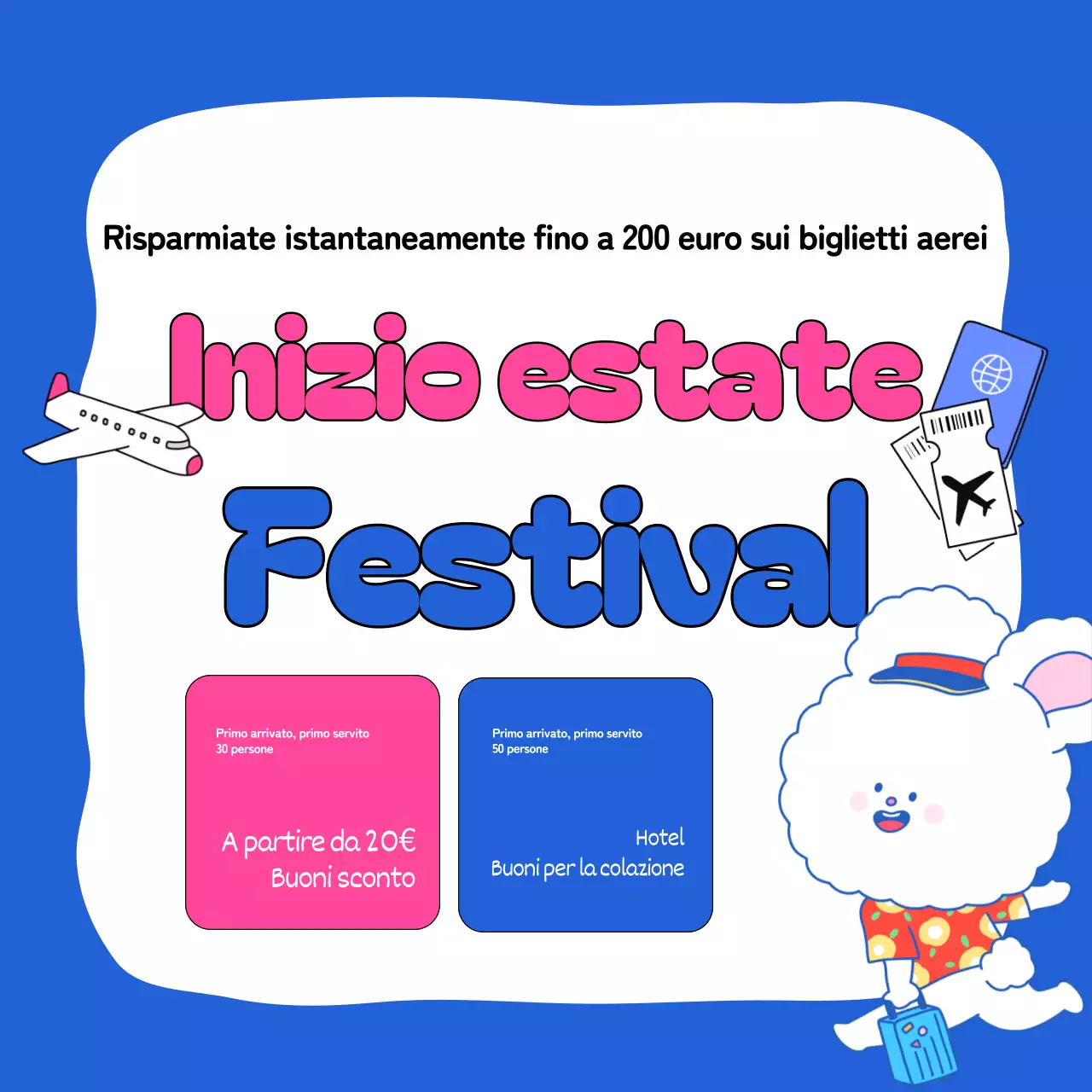 Pubblicità pop-art per eventi estivi in chartreuse e azzurro