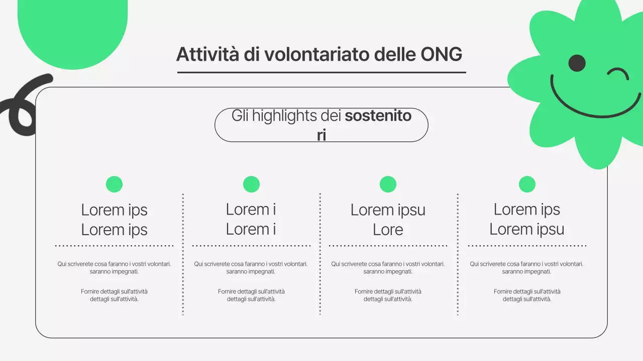 Un'introduzione semplice, verde e grigia al volontariato nelle ONG.