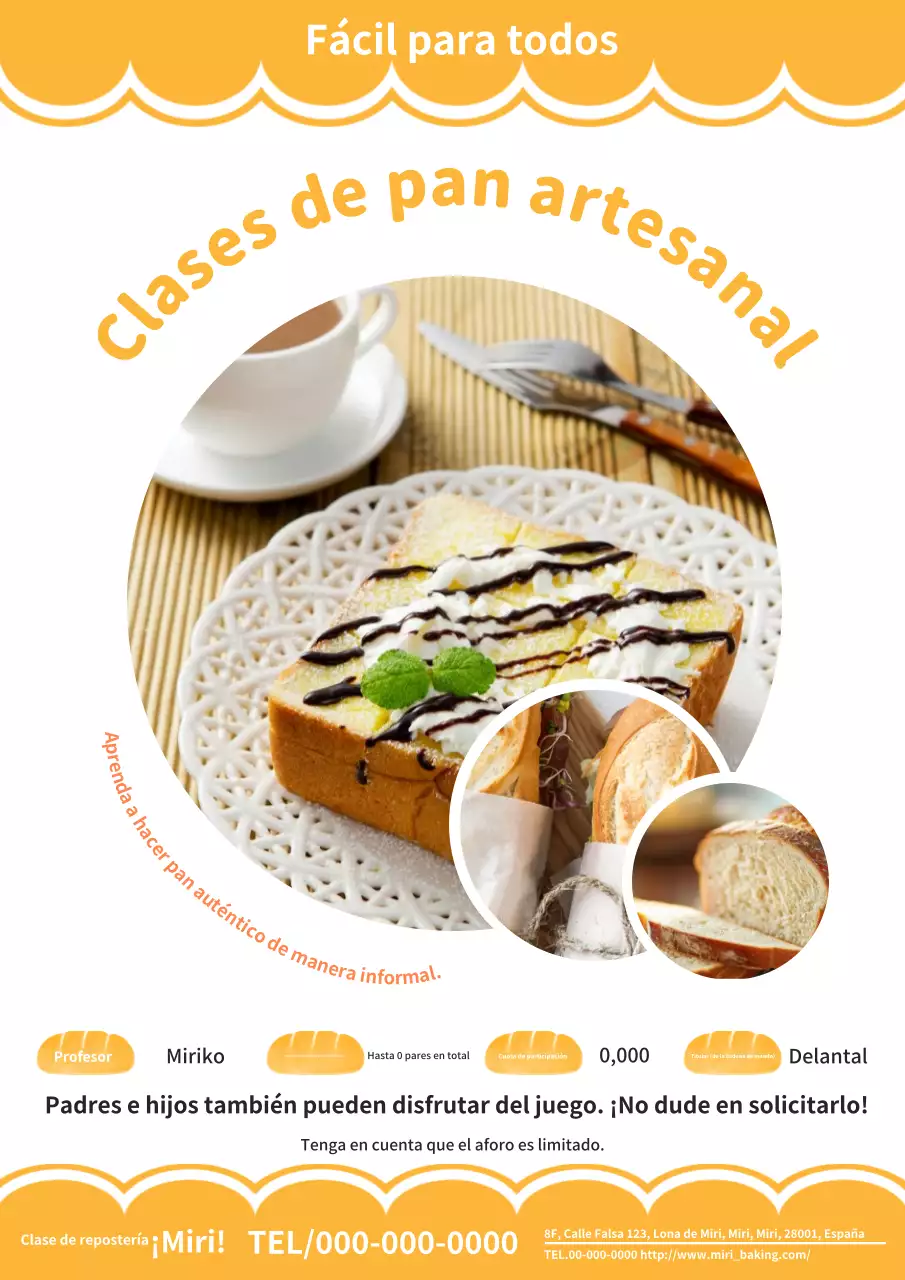 Un bonito y sencillo anuncio amarillo para una clase de pan casero