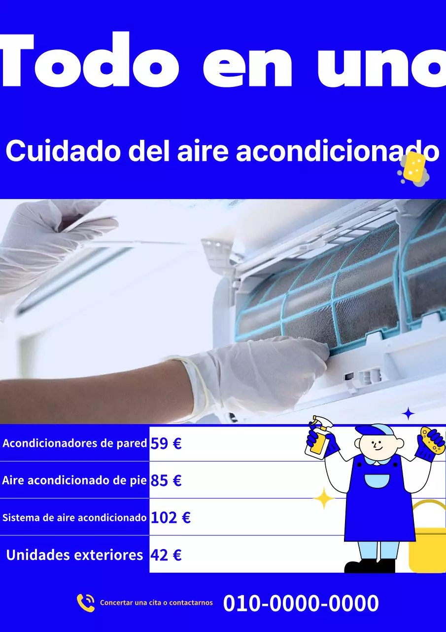 Anuncio sencillo de limpieza de aire acondicionado en azul