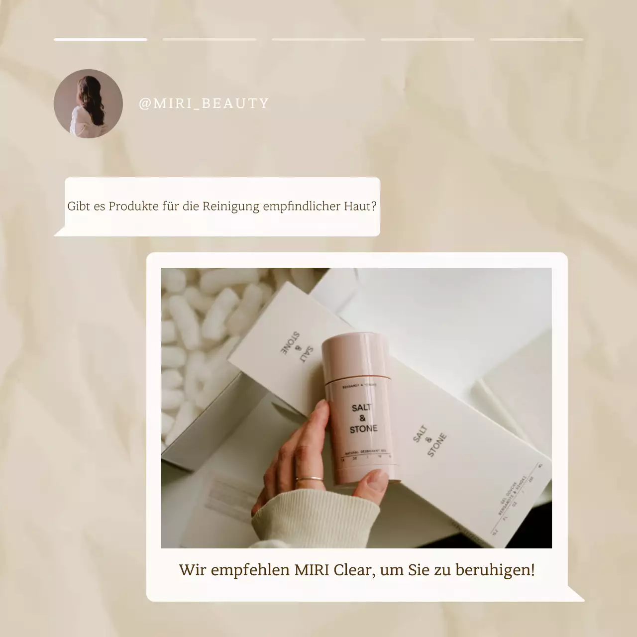 Minimalistische Kosmetik-Fragensäule in Beige und Weiß