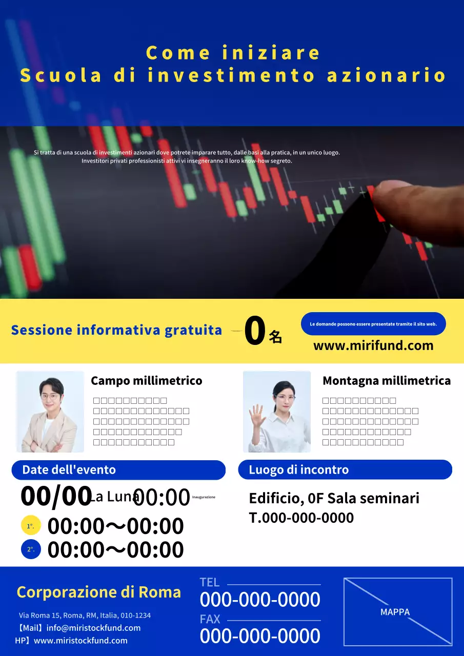 Semplice pubblicità scolastica di investimento azionario di base in blu e grigio