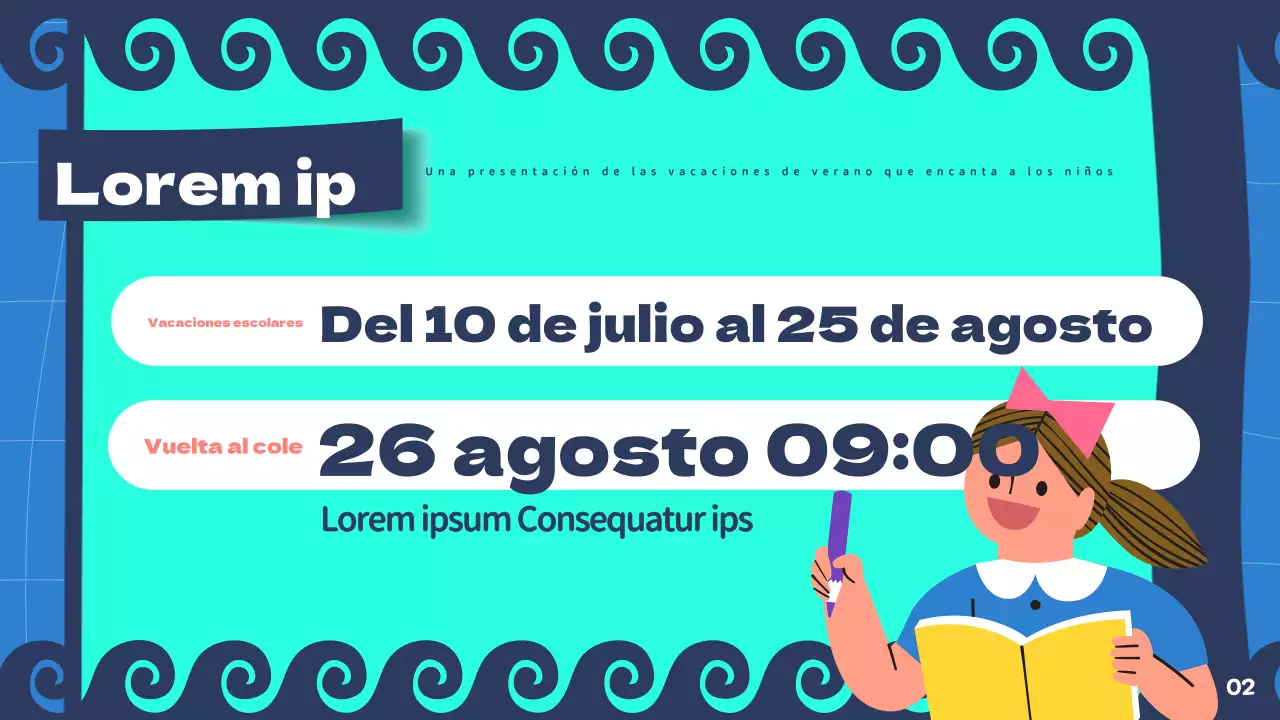 Presentación de las vacaciones de verano en menta y azul marino