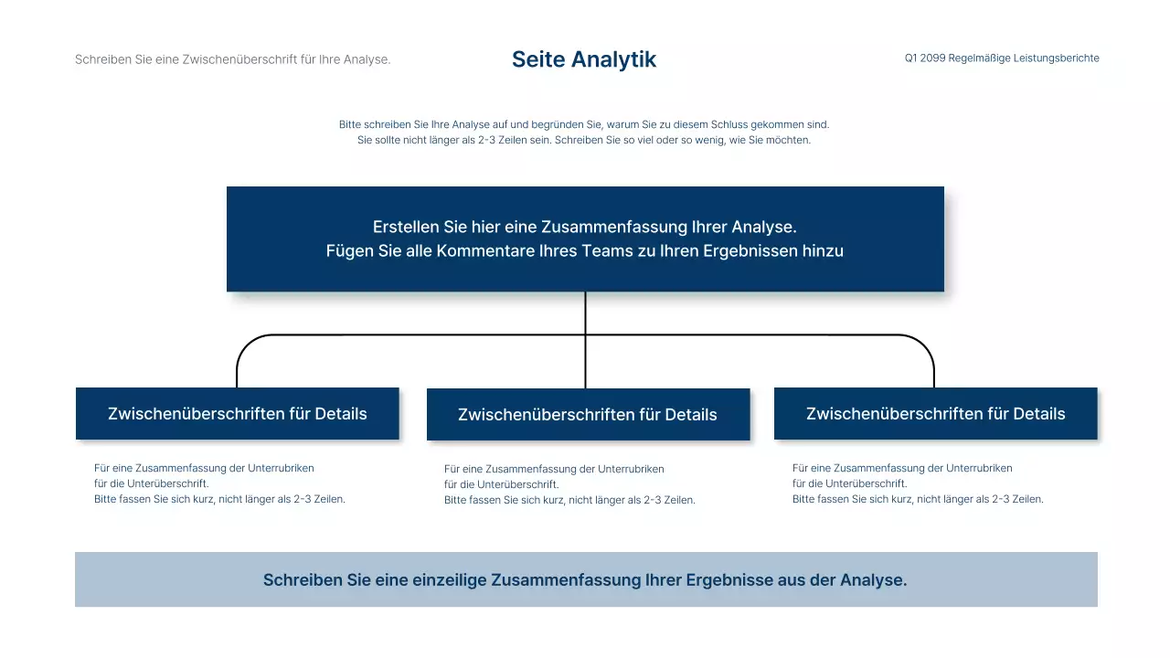 Einfacher Umsatz- und Leistungsbericht für Unternehmen in Blau und Weiß