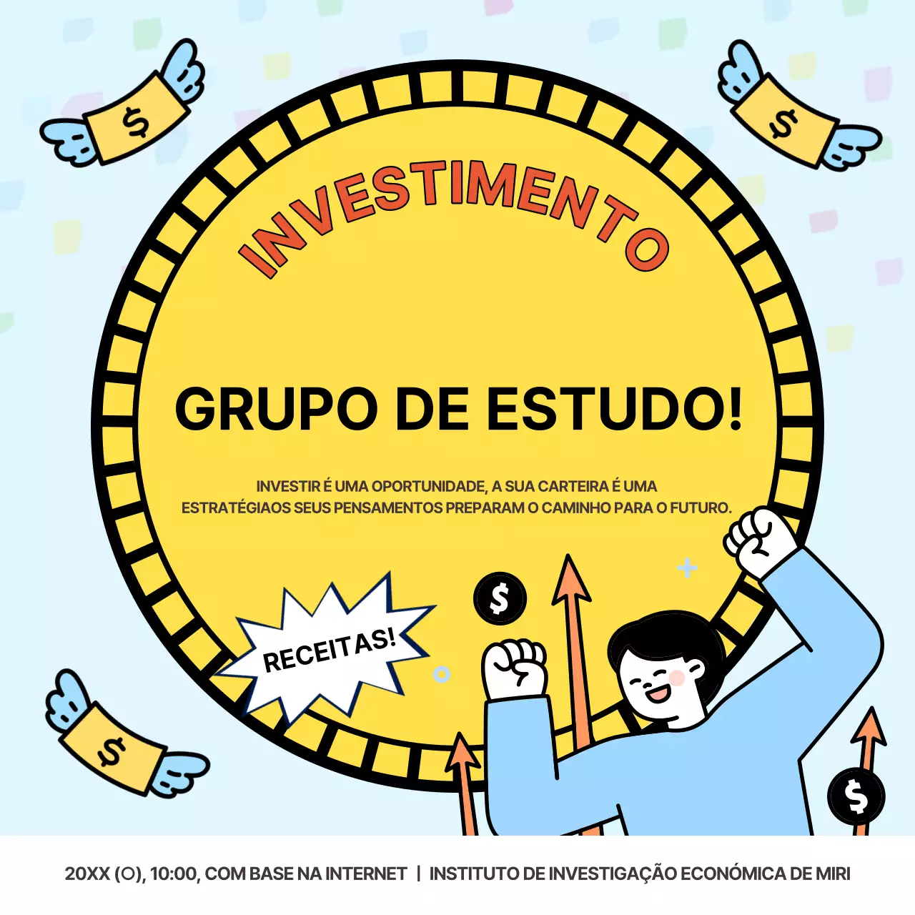 Descrição da carteira de investimentos destacada a azul claro e amarelo