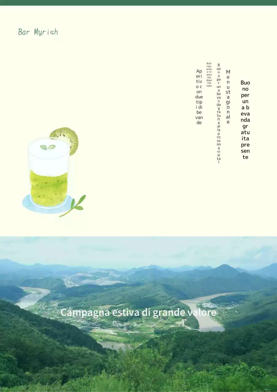 Promuovere un menu estivo minimalista in verde e giallo-verde