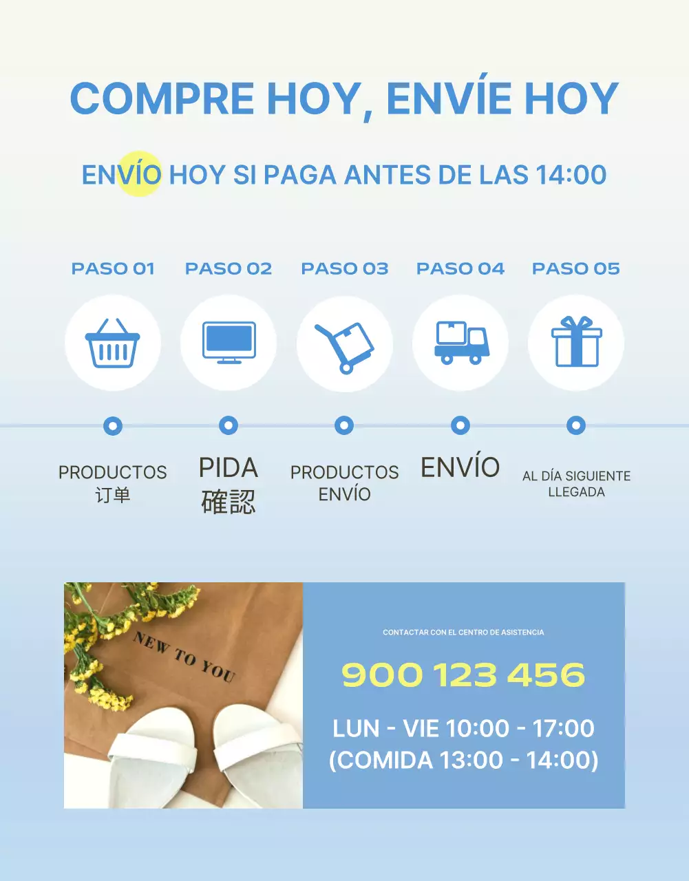 Promociona las modernas sandalias de temporada de verano en azul claro y marfil