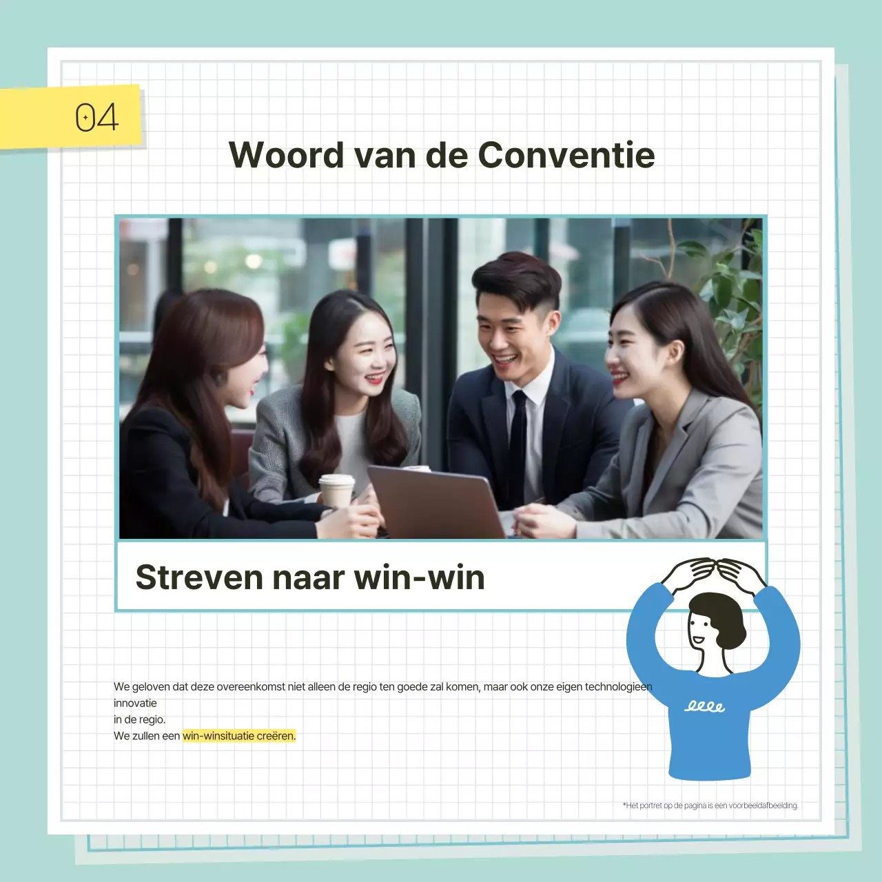 Promoot een ceremonie voor een mintblauwe zakelijke overeenkomst