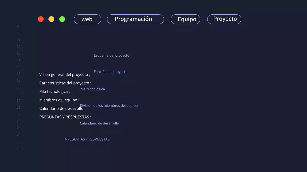 Una sencilla propuesta de proyecto de equipo de desarrollo en azul marino
