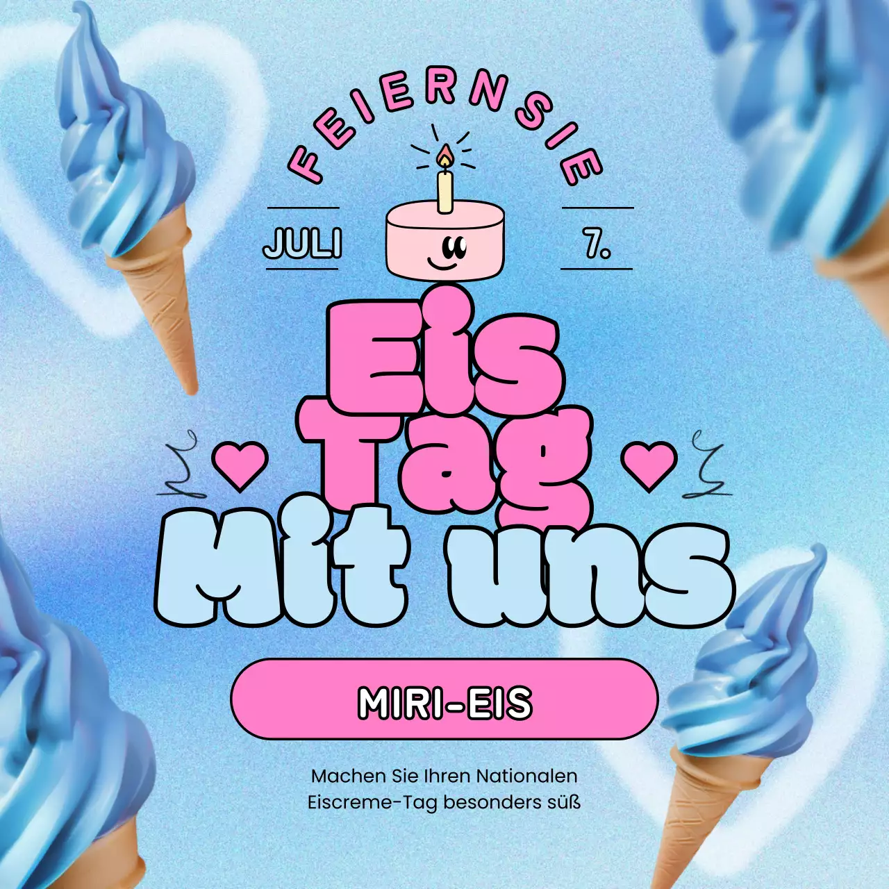 Werben Sie mit blauen und rosafarbenen Farbtönen für Rabatte zum National Ice Cream Day