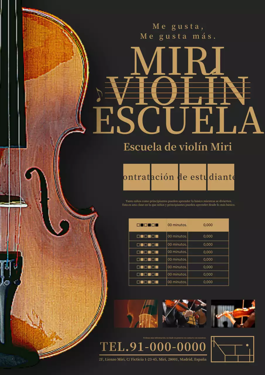 Clásico y elegante anuncio de aula de violín en negro y marrón