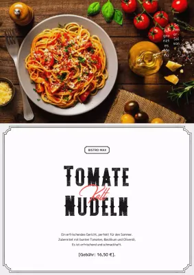 Werbung für ein modernes Sommermenü in Schwarz und Weiß