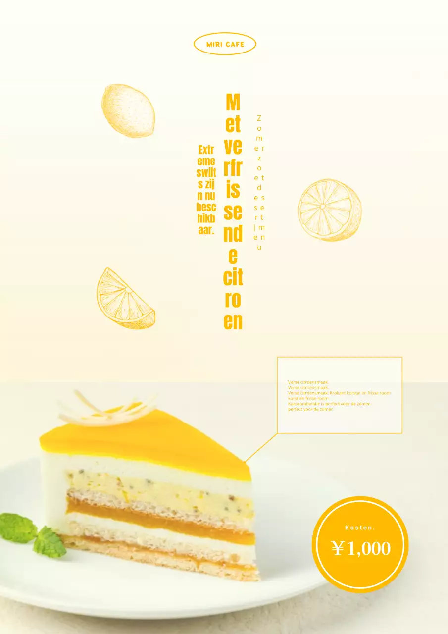 Mooie gele zomerdesserts Nieuwe menupubliciteit.