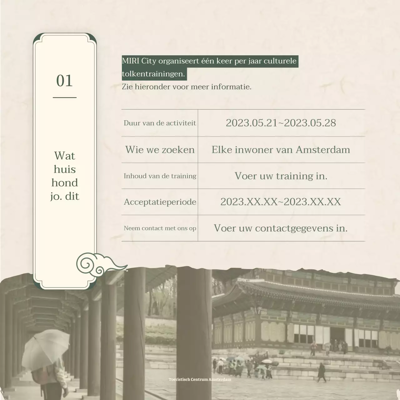 Wervingsgids voor de opleiding tot traditioneel cultureel tolk in groen en beige