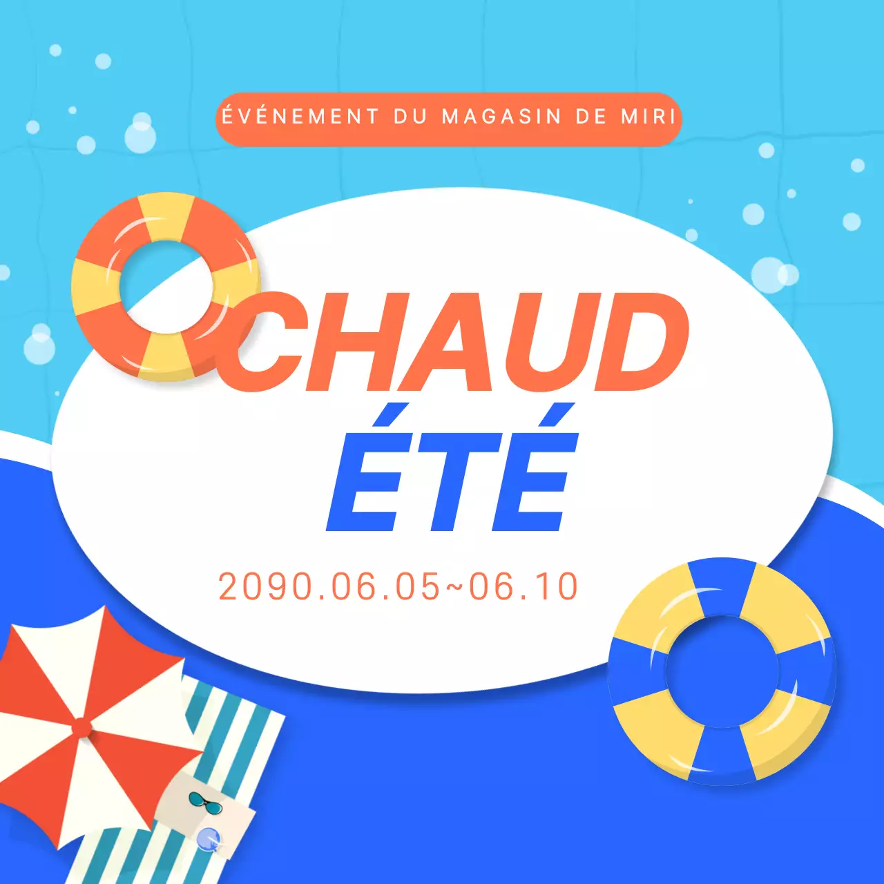 Vignettes d'événements estivaux aux accents bleus et orange