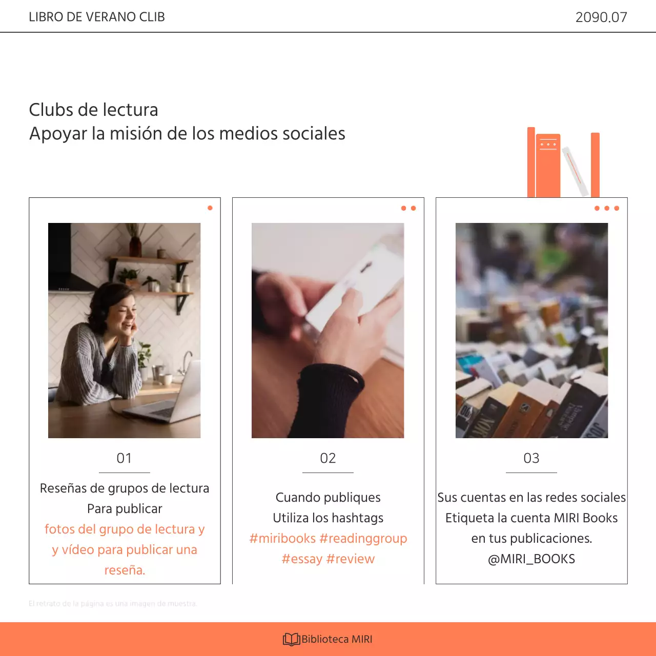 Promover un programa de divulgación del club de lectura de la biblioteca en naranja y blanco kitsch.