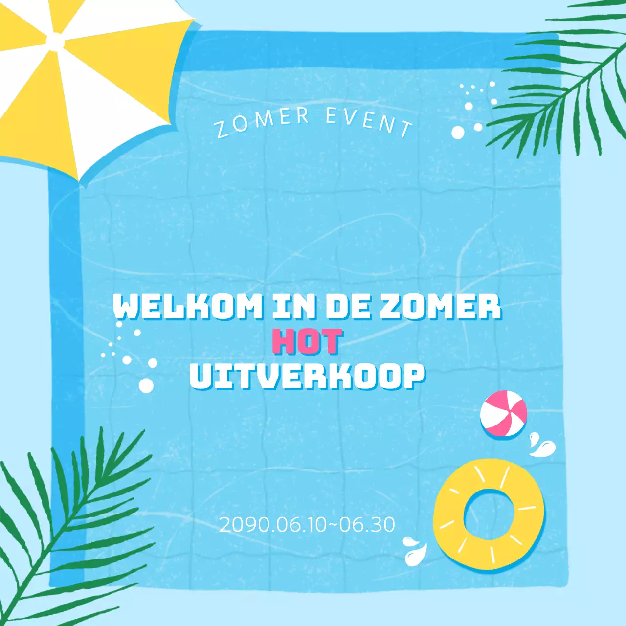 Een verzameling miniaturen van trendy zomerevenementen in lichtblauw en blauw