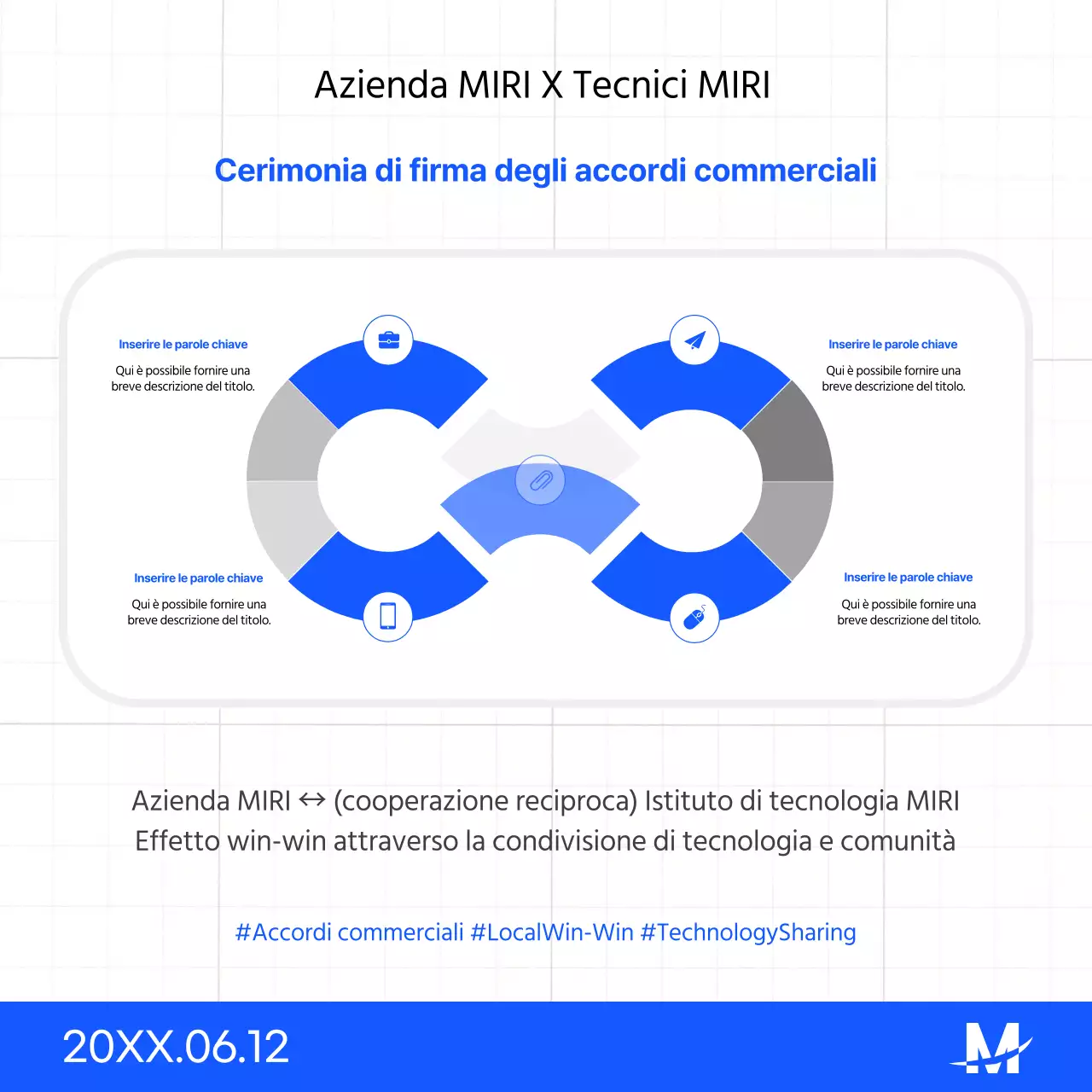 Una semplice presentazione della firma del MOU in bianco e blu