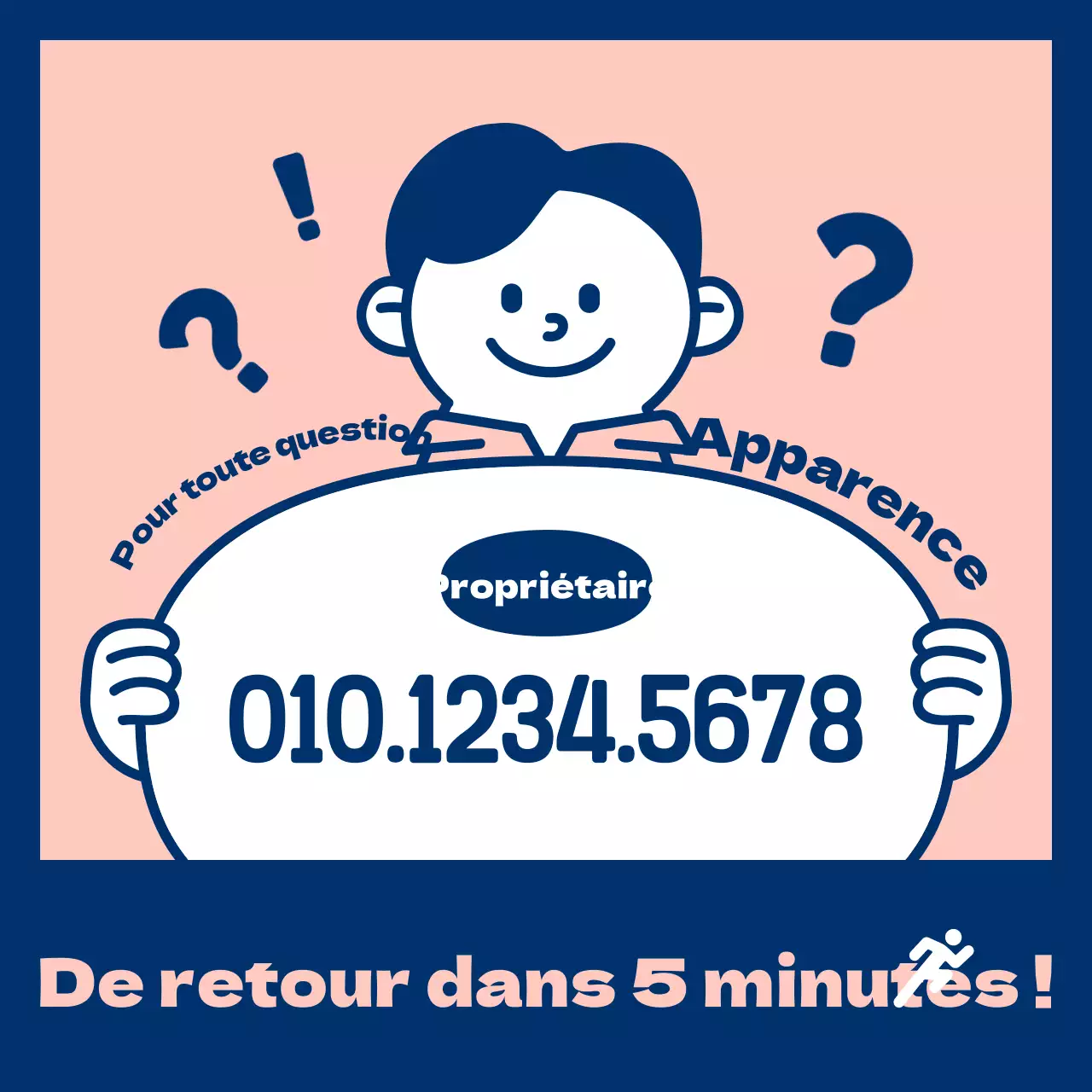 Simple vitrine sans personnel en bleu marine et rose Informations sur les contacts