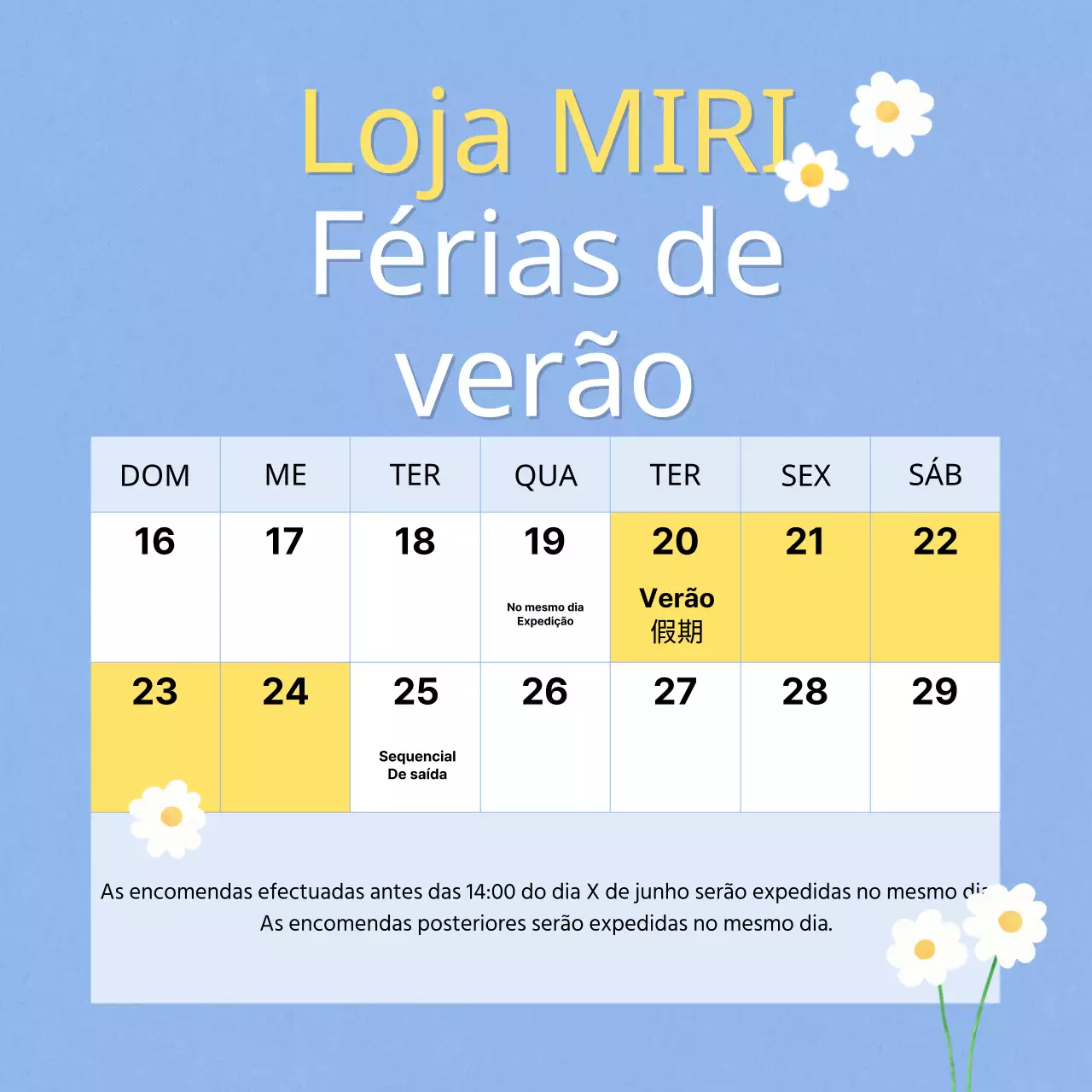 Anúncios de férias de verão em azul claro e amarelo