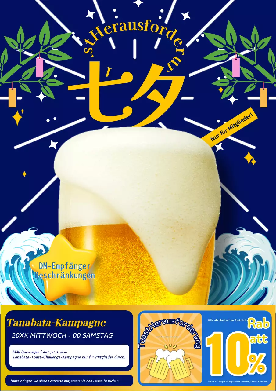 Versenden Sie eine Direktmailing-Kampagne an die Mitglieder mit einem knalligen Marine- und Gelbton für den Verkauf am 7. Juli